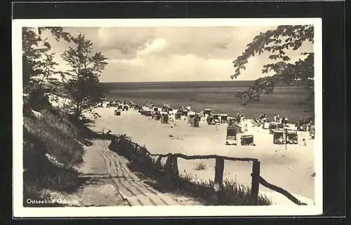 AK Ückeritz, Badestrand mit Strandkörben an der Ostsee