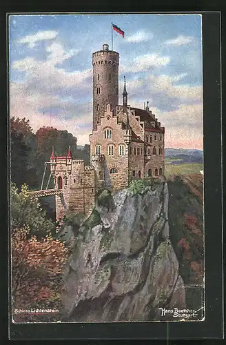 Künstler-AK Hans Boettcher: Schloss Lichtenstein in der Morgendämmerung