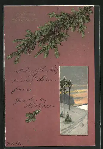 Präge-Künstler-AK Alfred Mailick: Weg im Winter