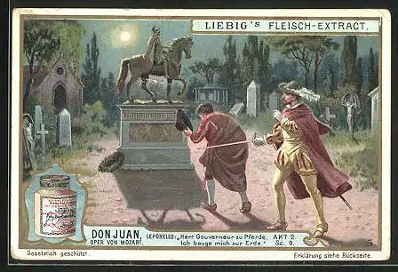 Sammelbild Liebig, Don Juan, Oper von Mozart, Leporello: Herr Gouverneur zu Pferde..., Akt 2, Sc. 9