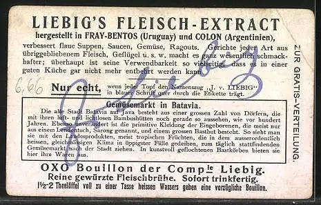 Sammelbild Liebig, Liebig`s Fleisch-Extract, Batavia, Gemüsemarkt in Batavia