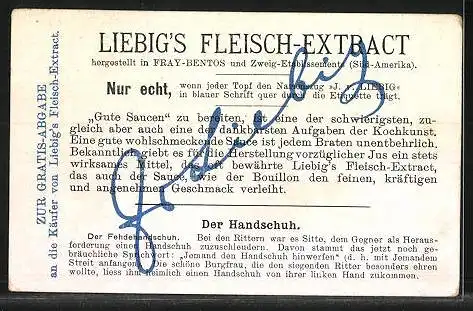 Sammelbild Liebig, Liebig`s Fleisch-Extract, Der Handschuh, Der Fehdehandschuh