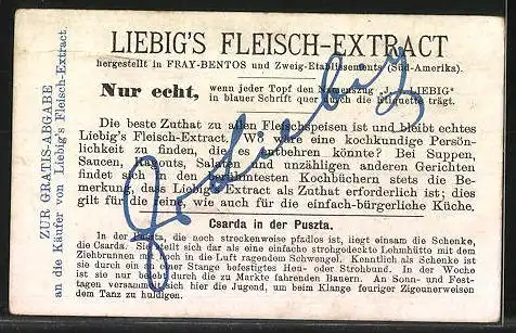 Sammelbild Liebig, Liebig`s Fleisch-Extract, Gasthäuser: Scarda in der Puszta