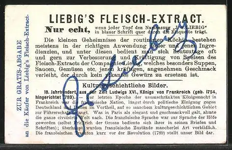 Sammelbild Liebig, Liebig`s Fleisch-Extract, Zur Zeit Ludwig`s XVI., 18. Jahrhundert