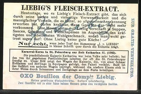 Sammelbild Liebig, St. Petersburg, Karnevalsbilder verschiedener Zeiten, Karnevals-Korso z. Z. Katharinas d. II. 1765