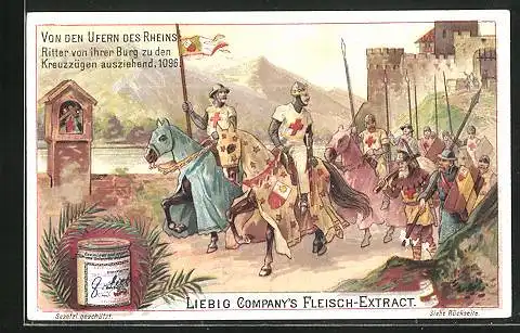 Sammelbild Liebig, Von den Ufern des Rheins, Ritter ziehen zu den Kreuzzügen