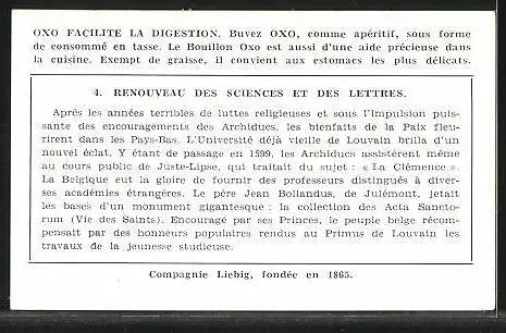 Sammelbild Liebig, Le Règne d`Albert et Isabelle, 4. Renouveau des Sciences et des Lettres