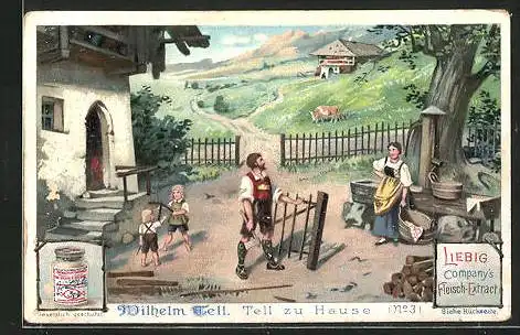 Sammelbild Liebig, Wilhelm Tell, Nr. 3 Tell zu Hause