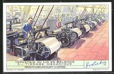 Sammelbild Liebig, Industrie du Lin en Belgique, 5. Tissage Mécanique