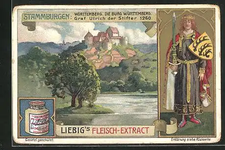 Sammelbild Liebig, Stammburgen, Württemberg, Graf Ulrich der Stifter 1260