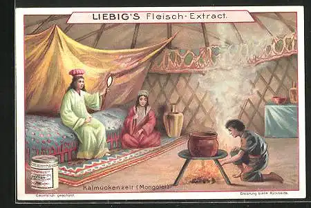 Sammelbild Liebig, Kalmückenzelt (Monogolei)