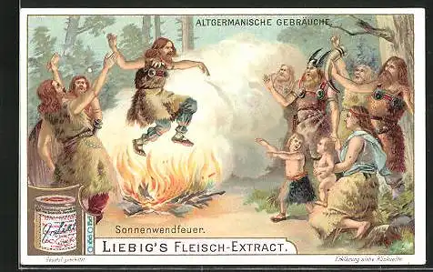 Sammelbild Liebig, Altgermanische Gebräuche, Sonnenwendfeuer