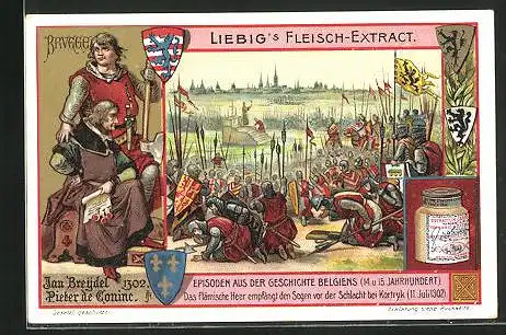 Sammelbild Liebig, Episoden aus der Geschichte Belgiens, Flämisches Heer empfängt Segen vor der Schlacht bei Kortryk