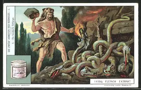 Sammelbild Liebig, Die zwölf Arbeiten des Herkules I., 2. Die lernäische Schlange