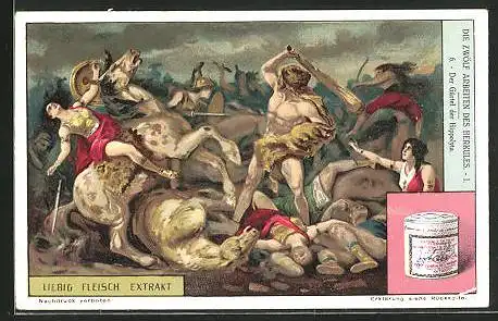 Sammelbild Liebig, Die zwölf Arbeiten des Herkules I., 6. Der Gürtel der Hippolyta