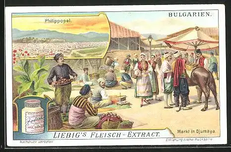 Sammelbild Liebig, Bulgarien, Pilippopel, Markt in Djumaya