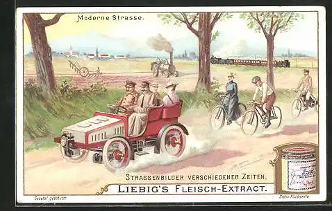 Sammelbild Liebig, Strassenbilder verschiedener Zeiten, Moderne Strasse