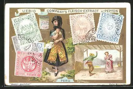 Sammelbild Liebig, Peru Briefmarken