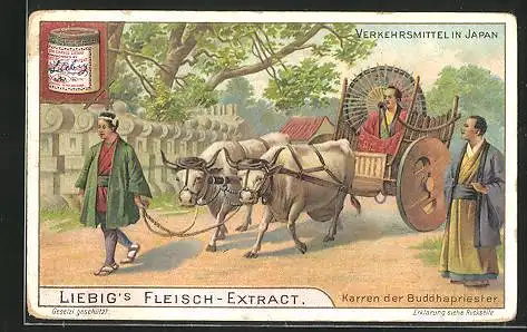 Sammelbild Liebig, Verkehrsmittel in Japan, Karren der Buddhapriester