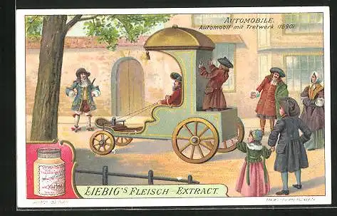 Sammelbild Liebig, Liebig`s Fleisch-Extract, Automobile, Automobil mit Tretwerk 1690