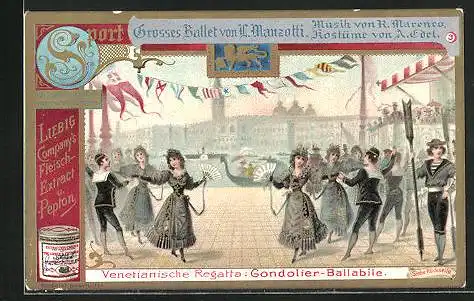 Sammelbild Liebig, Sport, Grosses Ballett von L. Manzotti, Venetianische Regatta: Gondolier-Ballabile