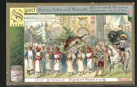 Sammelbild Liebig, Sport, Grosses Ballett von L. Manzotti, Der grosse Sportfestzug
