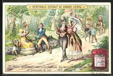Sammelbild Liebig, Distractions mondaines du temps jadis, La promenade au bois 1830