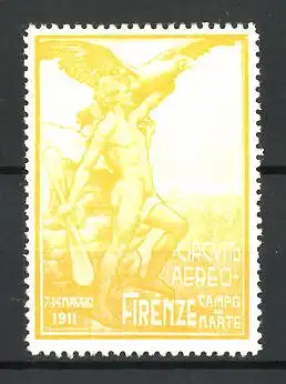 Reklamemarke Firenze, Circuito Aereo Campo di Marte 1911, nackter Mann mit Propeller und Adler
