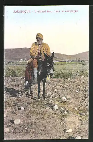 AK Salonique, Vieillard turc dans la campagne, Alter Türke auf seinem Esel