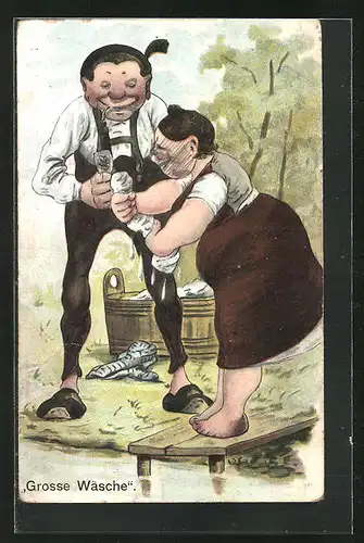 Künstler-AK Waschfrau bekommt Hilfe vom Liebsten