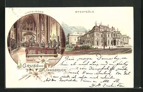 Lithographie Innsbruck, Hofkirche mit Stadtsäle