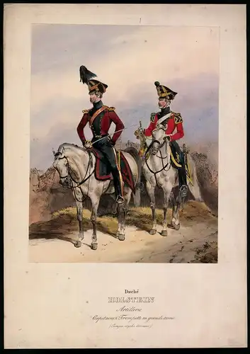 Lithographie Duché Holstein, Artillerie, altkoloriert, montiert, aus Eckert & Monten um 1840 Vorzugsausgabe, 36 x 26cm