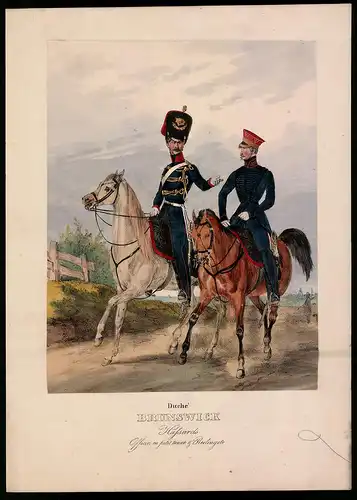 Lithographie Duché Brunswick, Hussards, altkoloriert, montiert, aus Eckert & Monten um 1840 Vorzugsausgabe, 35 x 25cm