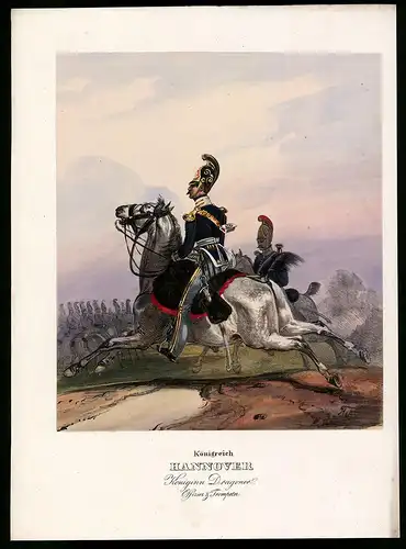 Lithographie Königreich Hannover, Königinn Dragoner, altkoloriert, montiert, aus Eckert & Monten um 1840 Vorzugsausgabe