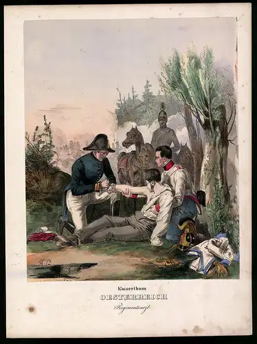 Lithographie Kaisertum Österreich, Regimentsarzt, altkoloriert, montiert, aus Eckert & Monten um 1840 Vorzugsausgabe