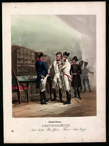 Lithographie Kaisertum Österreich, Stabs Auditor, altkoloriert, montiert, aus Eckert & Monten um 1840 Vorzugsausgabe