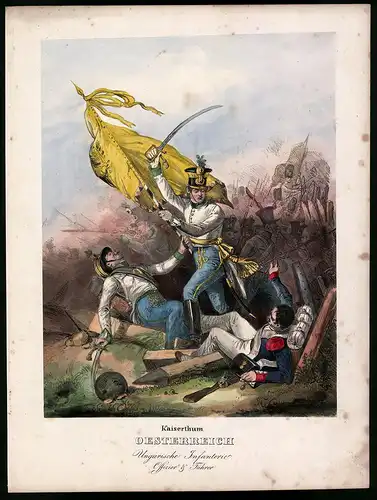 Lithographie Kaisertum Österreich, Ungarische Inf., altkoloriert, montiert, aus Eckert & Monten um 1840 Vorzugsausgabe