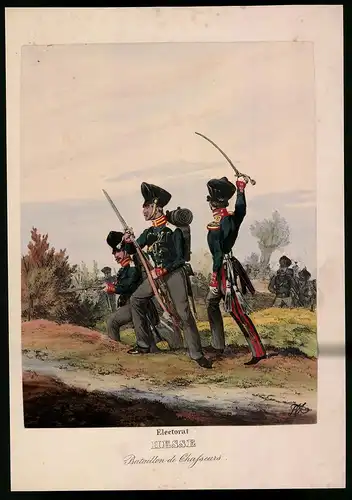 Lithographie Electorat Hesse, Bat. de Chasseurs, altkoloriert, montiert, aus Eckert & Monten um 1840 Vorzugsausgabe