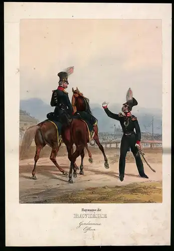 Lithographie Royaume de Bavière, Gendarmerie, altkoloriert, montiert, aus Eckert & Monten um 1840 Vorzugsausgabe