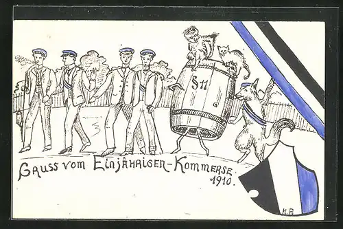 Künstler-AK Gruss vom Einjährigen-Kommers 1910, Studentenwappen