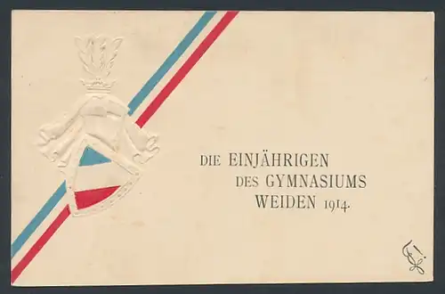 Künstler-Präge-AK Weiden, Die Einjährigen des Gymnasiums 1914, Wappen