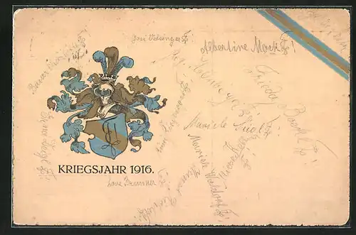 Künstler-AK Studentenwappen, Kriegsjahr 1916