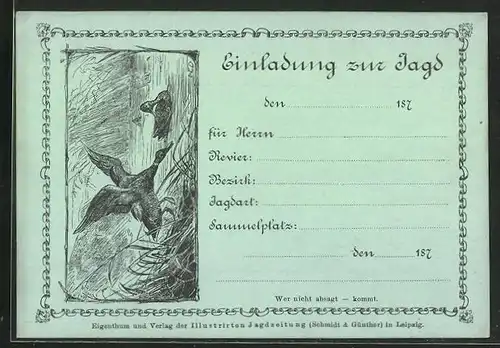 Künstler-AK Einladung zur Jagd, Enten auf einem Teich, sehr früher Druck