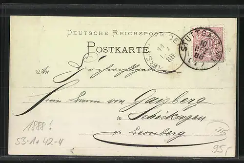 Vorläufer-Künstler-AK Einladung zur Jagd aus dem Jahre 1888, Vorstehender Jagdhund