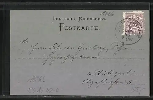Vorläufer-Künstler-AK Einladung zur Jagd aus dem Jahre 1886, Jagdhund schaut einer auffliegenden Ente nach