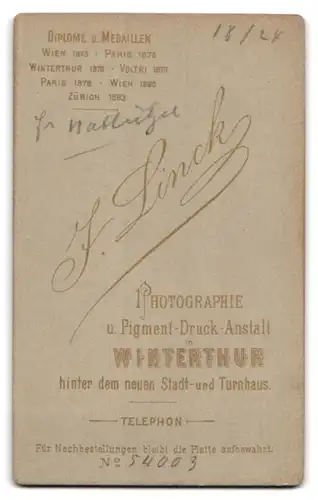 Fotografie J. Linck, Winterthur, Portrait modisch gekleideter Herr mit Schnurrbart