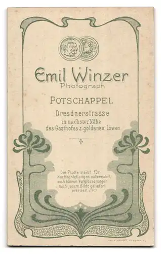 Fotografie Emil Winzer, Potschappel, Dresdnerstrasse, Portrait junger Herr in modischer Kleidung