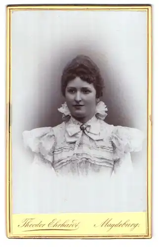 Fotografie Theodor Ehrhardt, Magdeburg, Jacobstrasse 4, Portrait junge Dame im hübschen Kleid