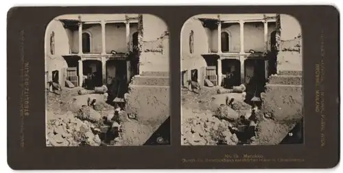 Stereo-Fotografie NPG, Berlin-Steglitz, Ansicht Casablanca / Marokko, durch Beschiessung zerstörtes Haus