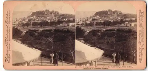 Stereo-Fotografie Underwood & Underwood, New York, Ansicht Athen, Stadtansicht mit Akropolis